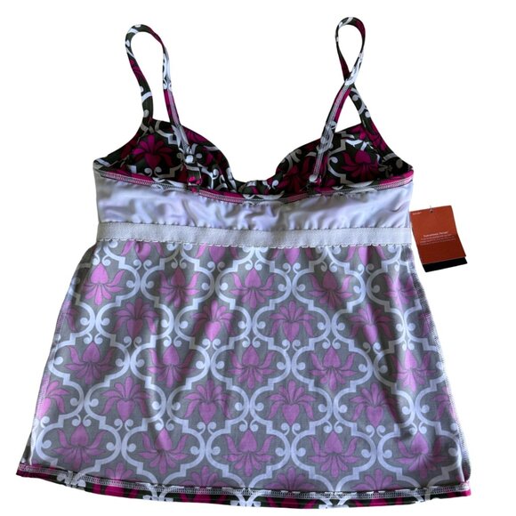 Lands End Floral Deco Tankini Top 10 Azalea Pink White Swirl Print Removable Cup - Picture 10 of 16